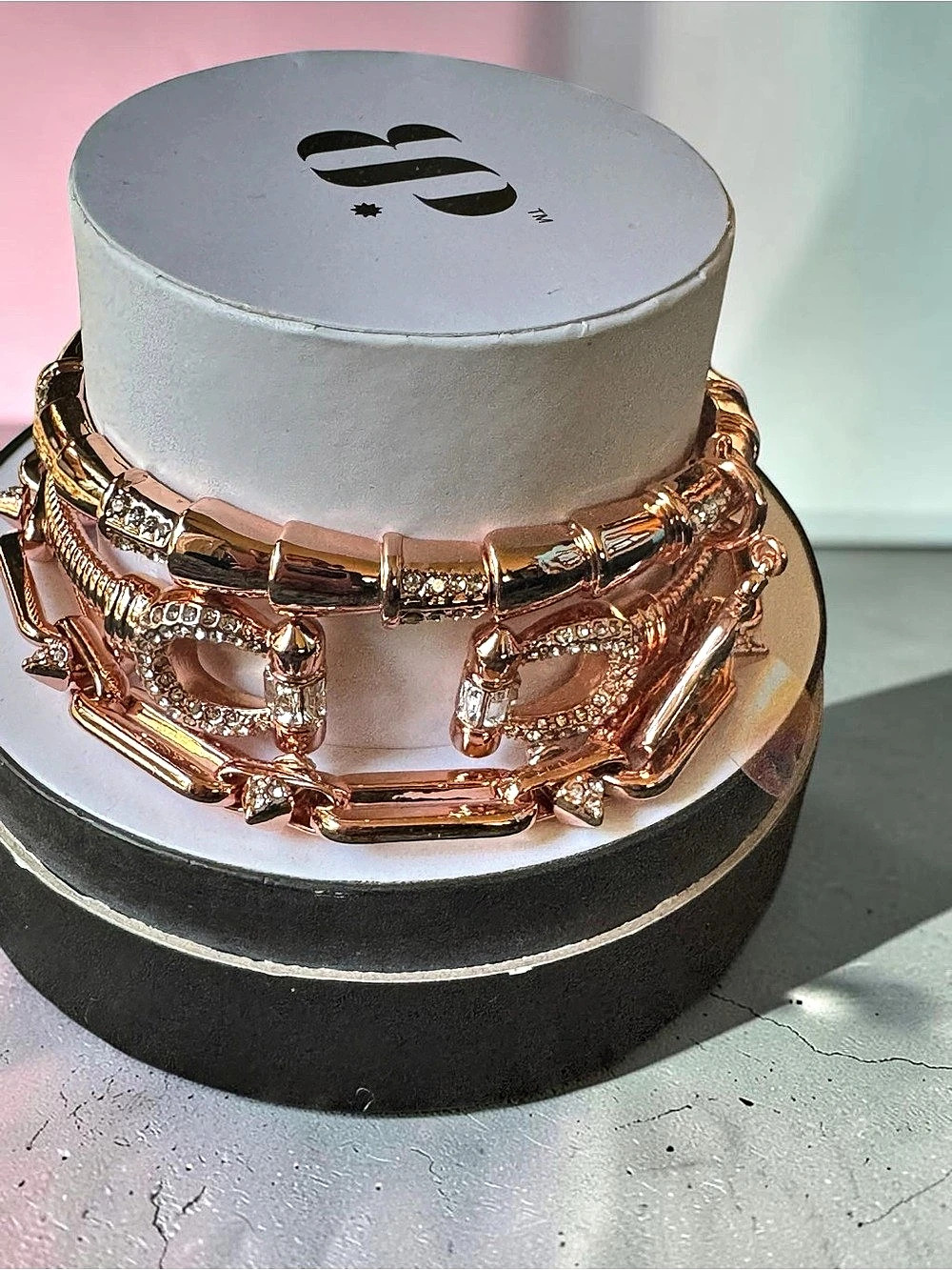 Bomb Party A-Grave Glow Rose Gold Bracelet Stack NWT